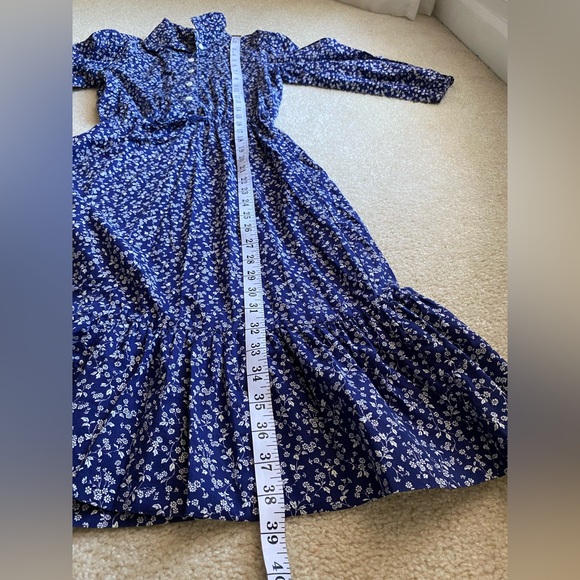 Vintage prairie cottage core dress floral blue white flowers size small … - Picture 9 of 10